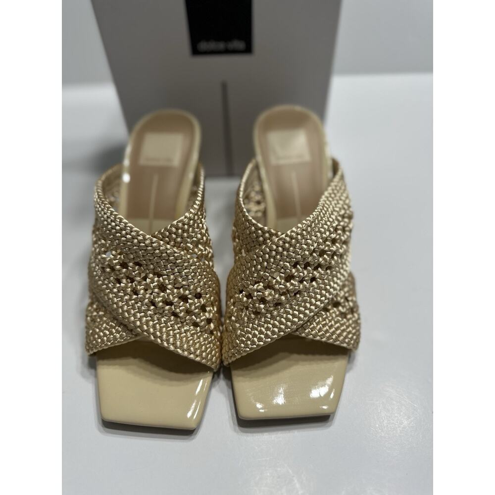 Dolce Vita Patch Woven Vanilla Slide Mules Square Open Toe Size 7 NEW